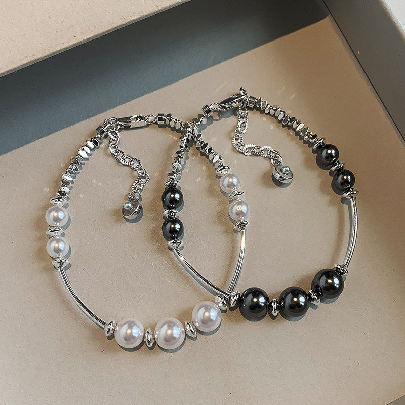 碎银几两银色澳白珍珠手链女生小众设计高级感轻奢碎银子手饰手镯