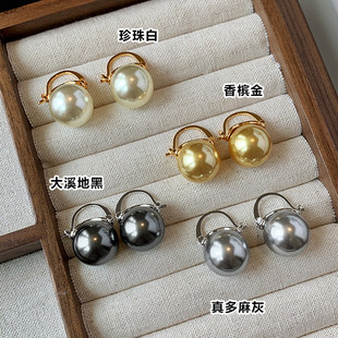 施家澳白色大珍珠耳扣女2026新款轻奢小众高级感耳环秋冬独特耳饰