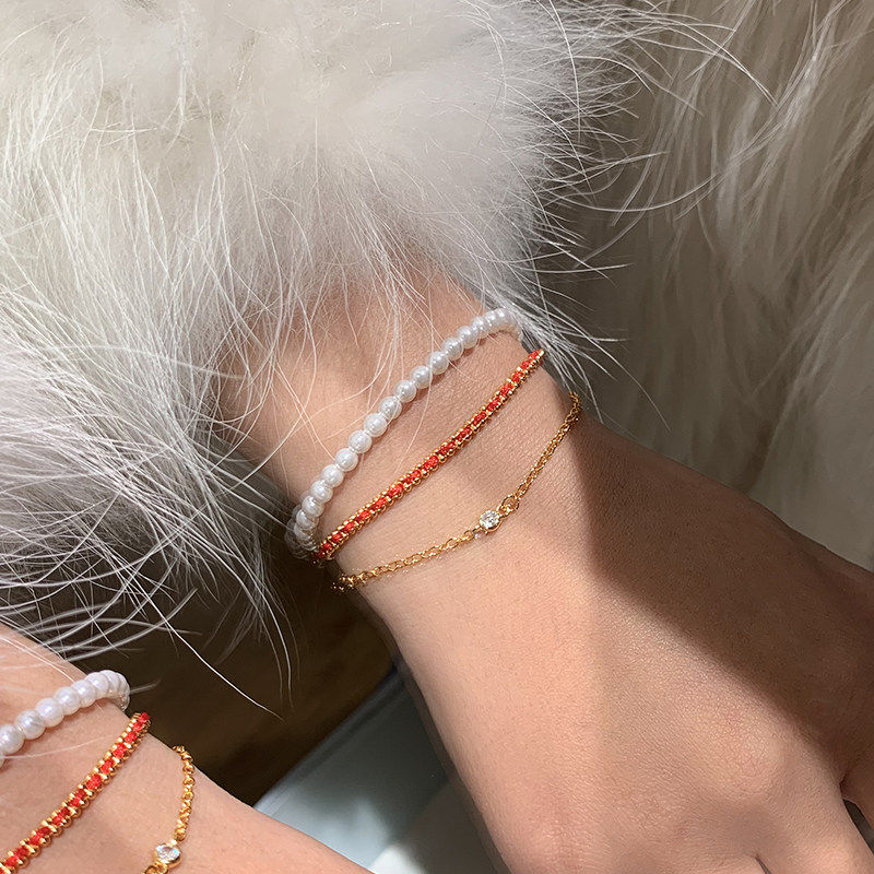 双层叠戴转运手链女小众设计钻石情侣细红绳新款2026新款编织手饰