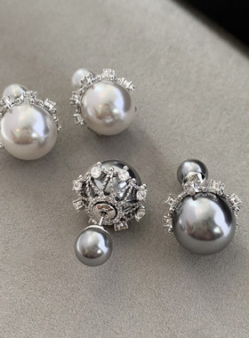 施家澳白双面珍珠耳钉女轻奢小众高级感2026新款耳环秋冬纯银耳饰