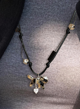 豹纹小猫吊坠皮绳项链女