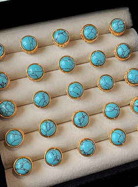 天然绿松石蓝色耳钉女2025新款爆款高级感耳环秋冬独特中古耳饰品