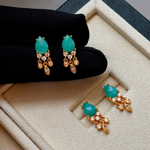 925纯银针天然绿松石耳环女独特精致小巧轻奢高级感复古耳钉耳饰