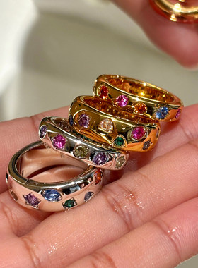 GD权志龙同款彩色钻石戒指女轻奢高级感小众设计情侣对戒金色指环