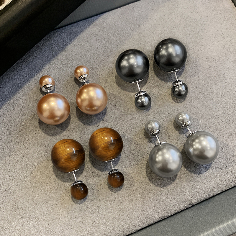 虎眼石前后珍珠耳钉女