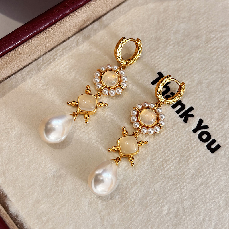 小香风长款水滴珍珠耳环女