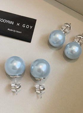 999纯银独特漂亮天蓝色珍珠耳钉女轻奢高级耳环2026新款气质耳饰