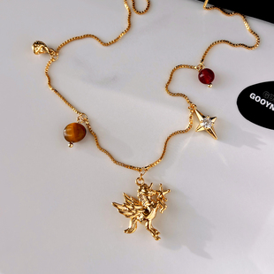 老钱风黄金小飞马项链女款2026新款本命年锁骨毛衣链长款吊坠配饰