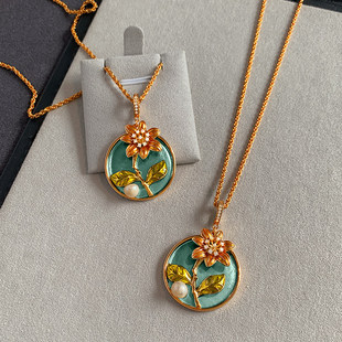 可拆卸DIY万能扣吊坠绿色巴洛克珍珠项链女高级感长款秋冬毛衣链