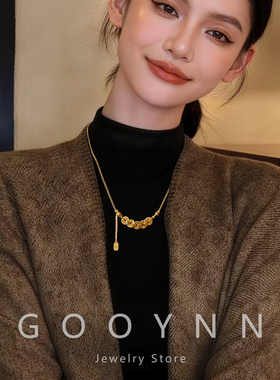 碎冰冰招财五帝钱项链女