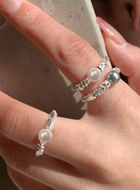 925纯银碎银子珍珠戒指女