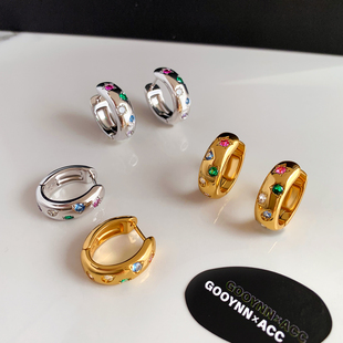 巨好看独特漂亮水滴彩钻耳环女圆圈圈耳扣轻奢高级感耳饰金色耳坠