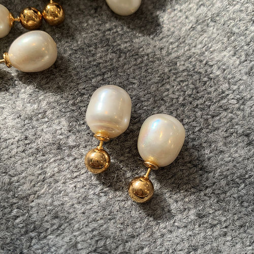 天然巴洛克珍珠耳钉女