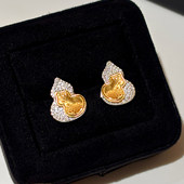 纯银碎碎冰金银葫芦耳钉女2026新款 爆款 高级感独特漂亮耳环耳饰品