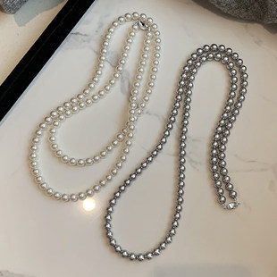 真多麻灰色施家华子珍珠项链女轻奢大气高档高级感秋冬长款毛衣链