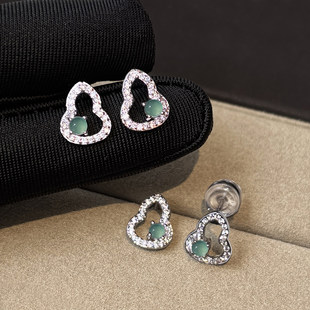 999纯银翡翠福禄葫芦耳钉女2026新年高级感轻奢独特耳环玉髓耳饰