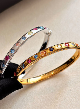 GD权志龙同款彩色钻石手镯女轻奢小众精致轻奢高级感男士银色手环