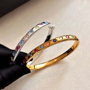 GD权志龙同款彩色钻石手镯女轻奢小众精致轻奢高级感男士银色手环