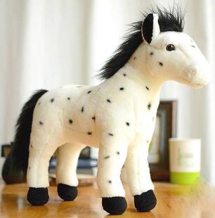 (代购)德国teddy hermann仿真黑斑白马horse毛绒玩具公仔