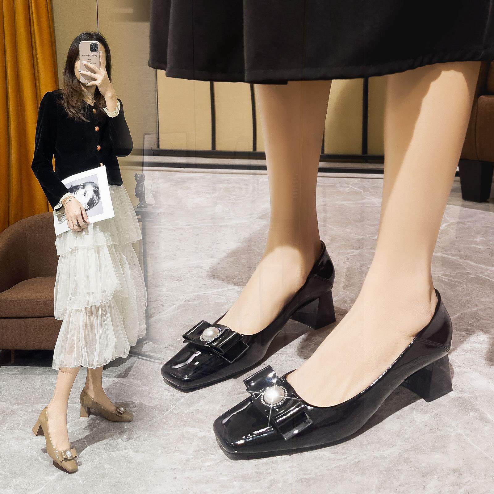 黑色气质粗跟高跟鞋不累脚2026年新款春秋小众百搭鞋中跟方头单鞋