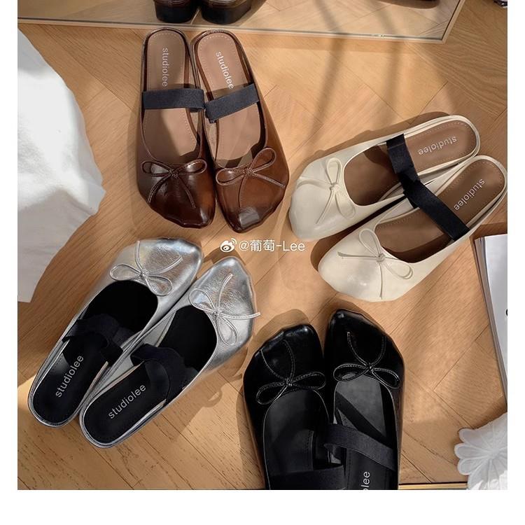蝴蝶结一字带百搭懒人半拖女单鞋