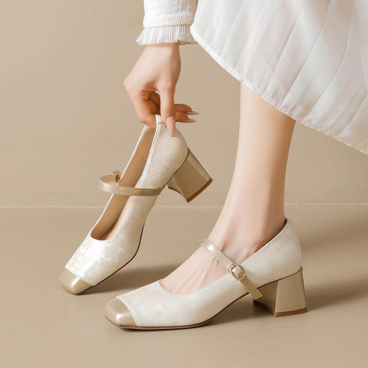 时尚百搭日常舒适一字带玛丽珍高跟鞋女粗跟不累脚国风新中式单鞋