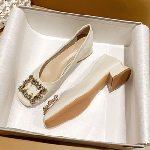 2026新款软底软皮中跟单鞋女百搭真皮粗跟奶奶鞋浅口晚晚风温柔鞋