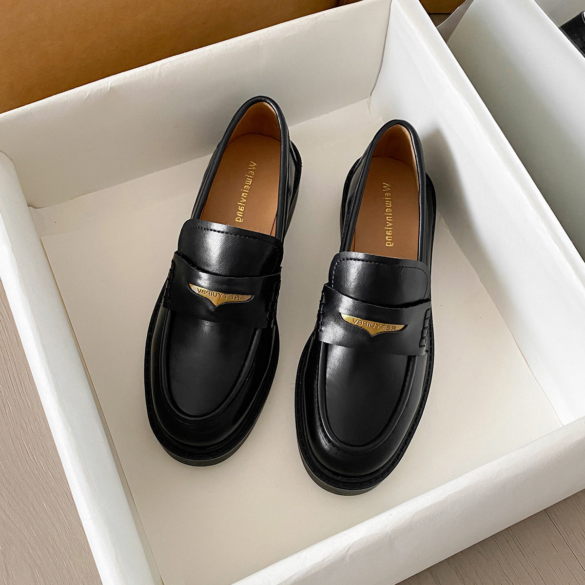 时尚百搭法式晚风黑色小皮鞋女厚底一脚蹬单鞋粗跟复古英伦乐福鞋,女鞋,乐福鞋（豆豆鞋）,淘宝优惠券,粉丝福利购,淘宝优惠卷