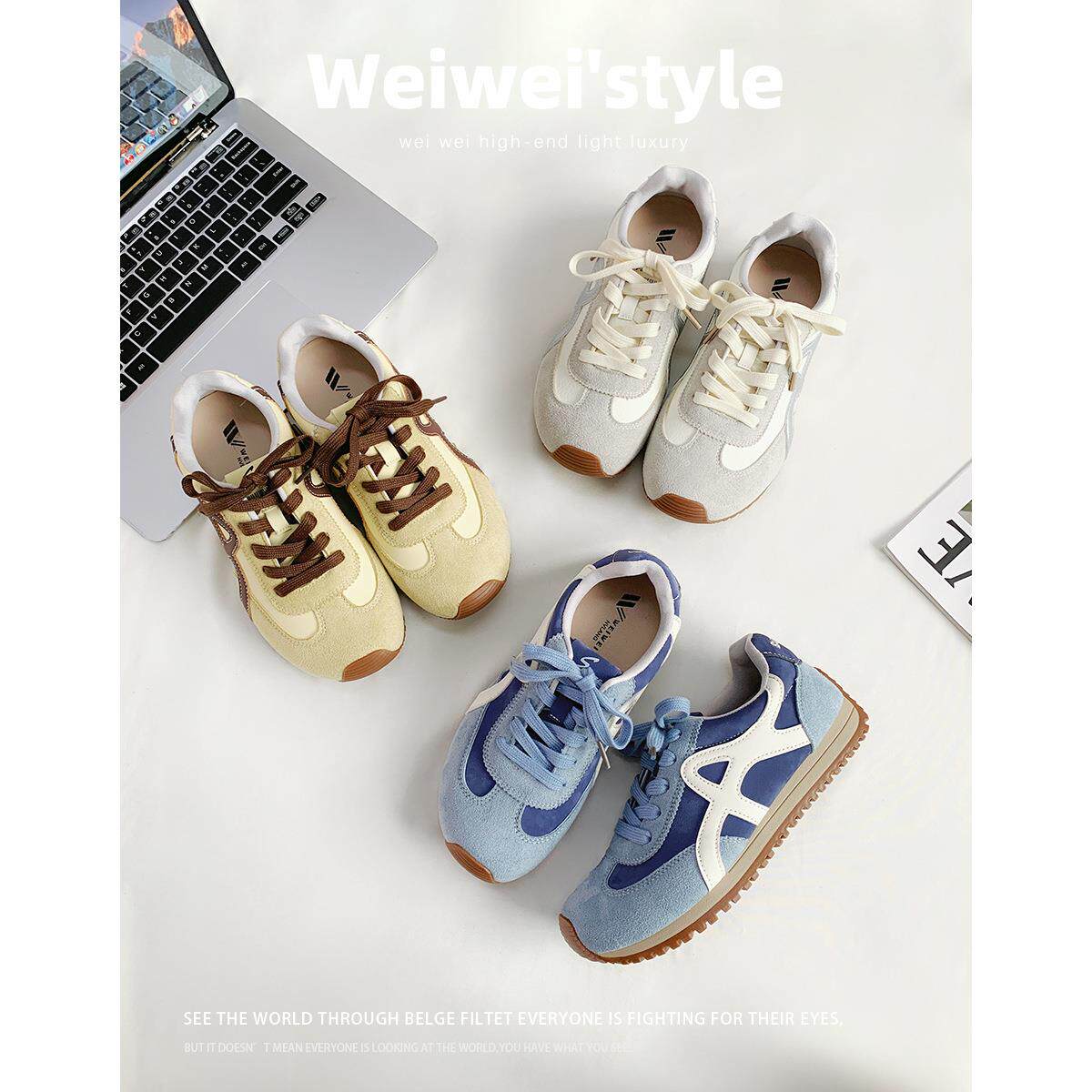 日常时尚平底德训鞋系带舒适百搭中口透气阿甘鞋复古休闲运动女鞋