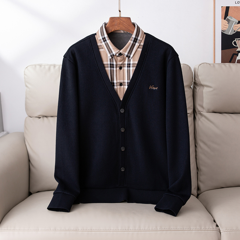 时尚休闲假两件毛衣翻领针织衫