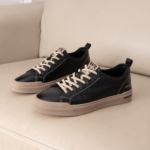 线下400+头层牛皮！撤柜男鞋黑色真皮板鞋百搭时尚橡胶防滑休闲鞋