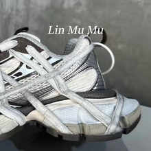 Lin Mu Mu2024新款蜘蛛侠3xxxl老爹鞋情侣款做旧厚底休闲运动鞋女