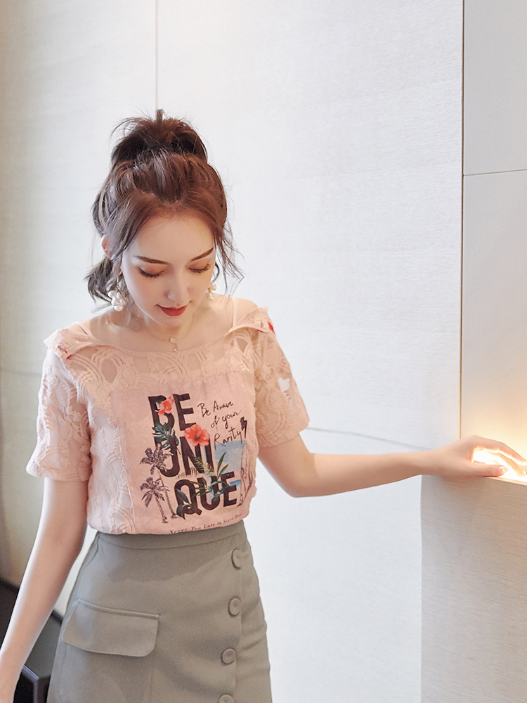 不包邮短袖女2019新款很仙的上衣 超仙 夏装百搭印花圆领宽松显瘦雪纺衫