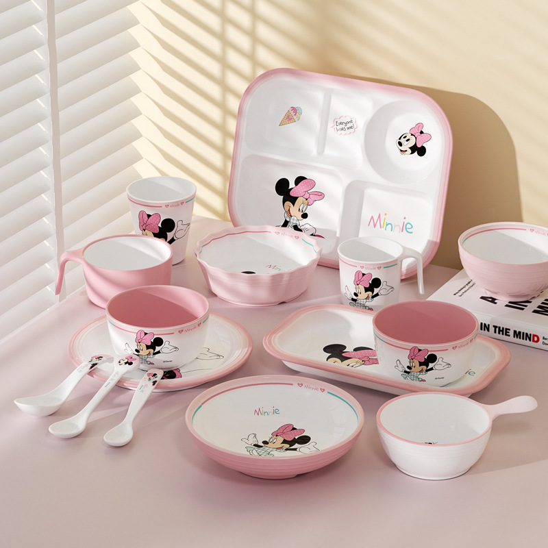 希尔米奇米妮儿童餐具带手柄宝宝辅食碗密胺分格盘子餐盘杯子