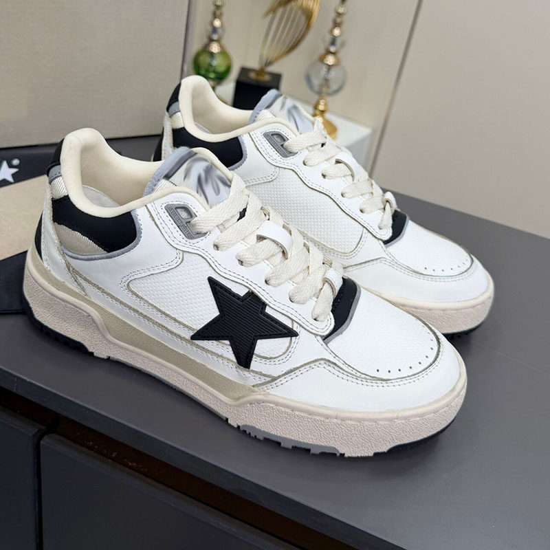 高端顶版星星板鞋男女款真皮时尚运动休闲鞋轻软厚底复古做旧潮鞋