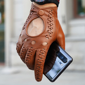 复古电动摩托车机车骑行防风皮手套开车触屏薄款 罗欧蒂斯男士 冬季