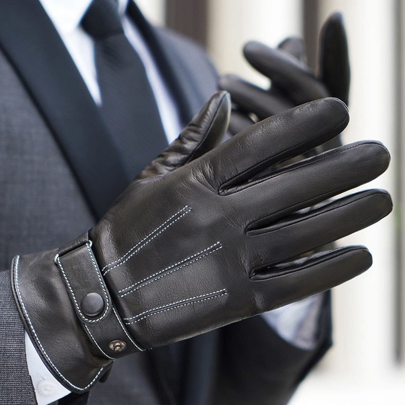 真皮手套男士冬季保暖加绒加厚骑行摩托车开车男触屏羊皮手套薄款
