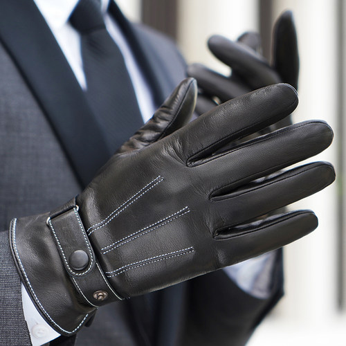 男士加绒加厚摩托车触屏羊皮手套