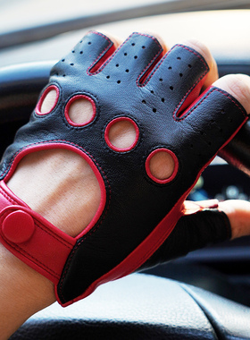 罗欧蒂斯秋冬季男士开车驾驶半指皮手套骑行运动机车摩托车复古风