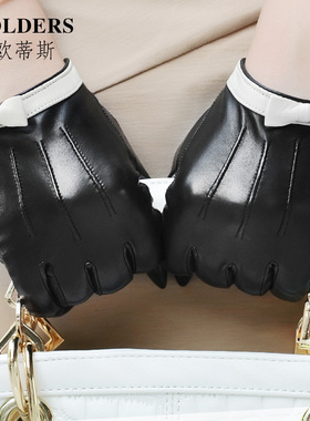 皮手套女冬季触摸屏真皮手套加绒保暖羊皮手套韩版蝴蝶结开车手套