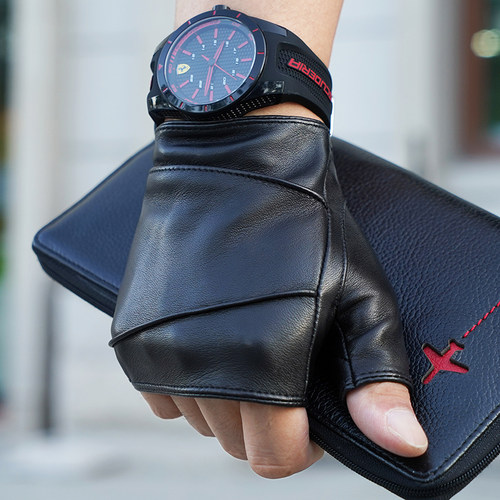 罗欧蒂斯短款秋冬露指半截皮手套