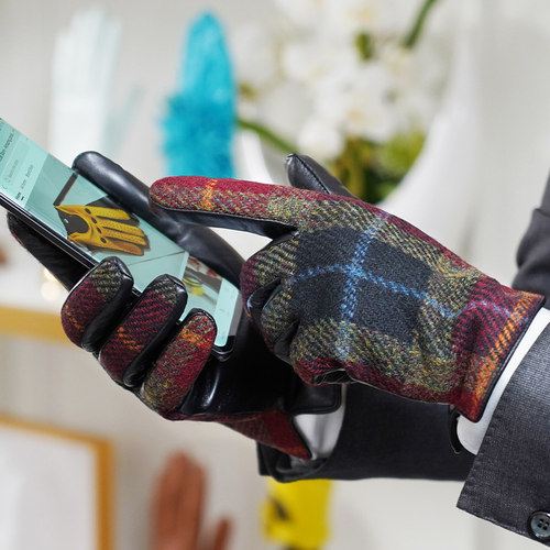 英伦哈里斯粗花呢加绒加厚皮手套