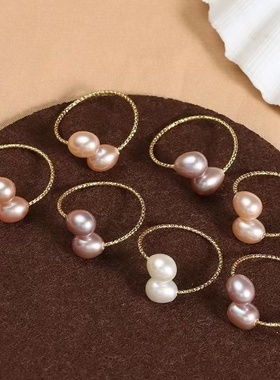 天然淡水珍珠简约可调节戒指