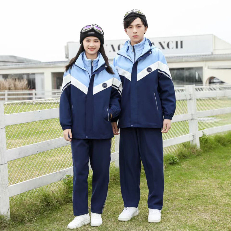 冲锋衣套装运动校服裤子一条杠发学生校服