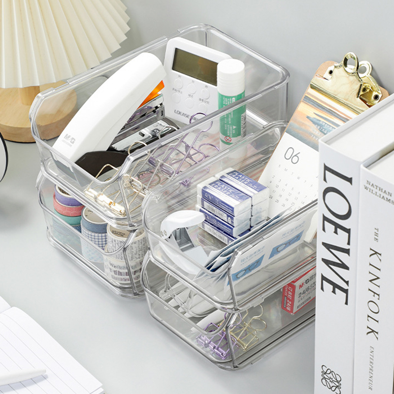 桌面收纳盒可叠加透明抽屉式