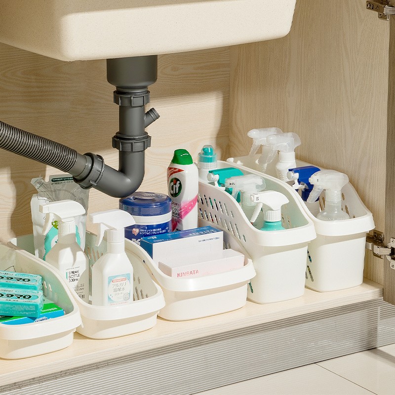 家用塑料整理带滑轮下水槽置物架