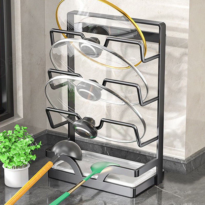 厨房锅盖架台面储物架免打孔沥水架子多功能放国产粘板置物架支架