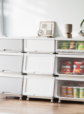 翻盖式收纳箱家用衣服零食儿童玩具储物箱河马口掀盖前开式整理箱