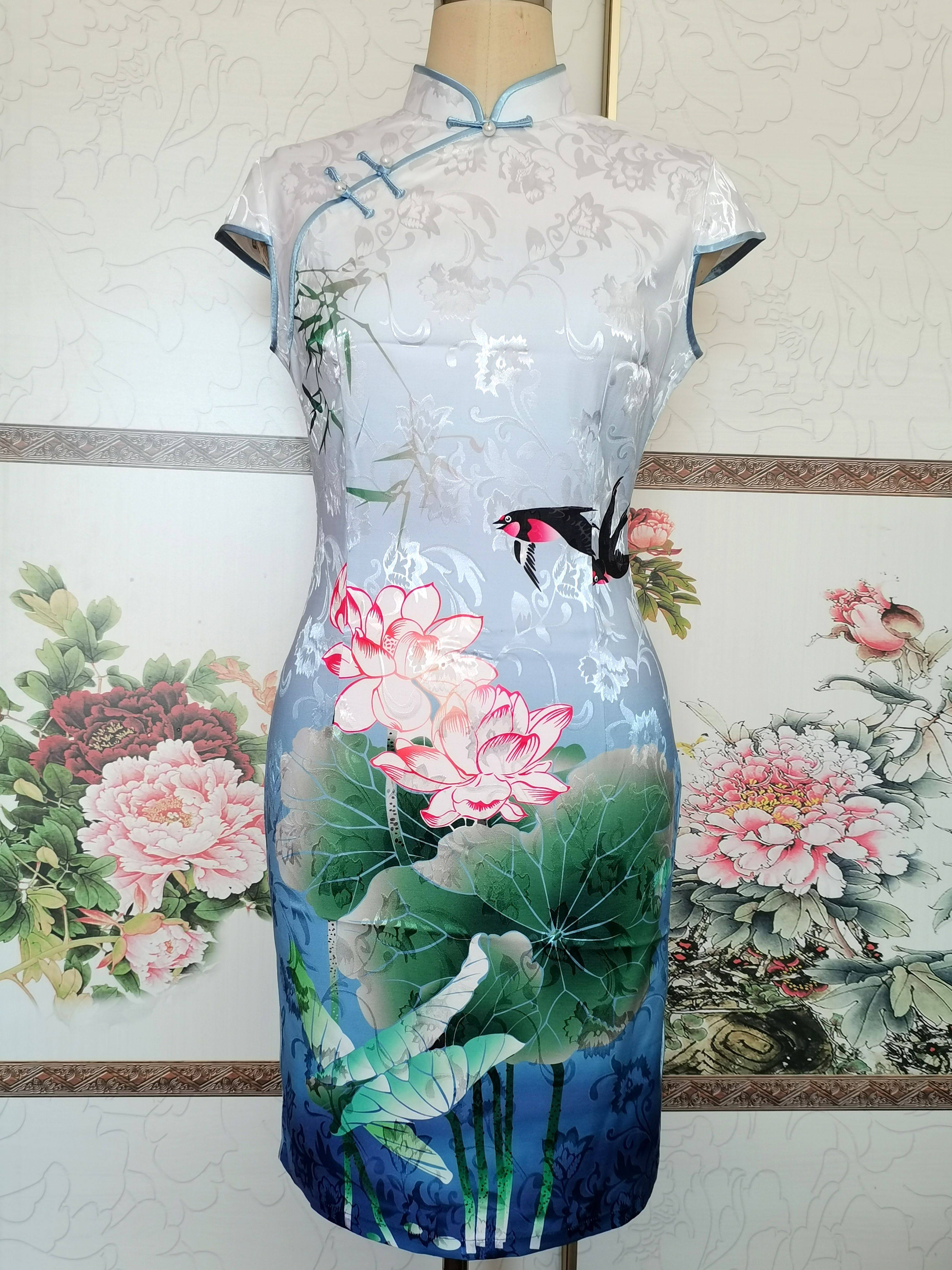 旗袍2024新款夏装改良少女中长款旗袍连衣裙日常修身有大码