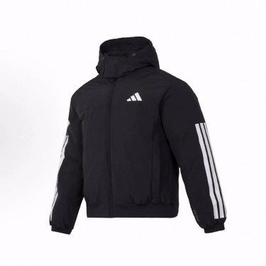 adidas 3-Stripes 2024秋季 时尚保暖拉链夹克羽绒服 男款 黑色